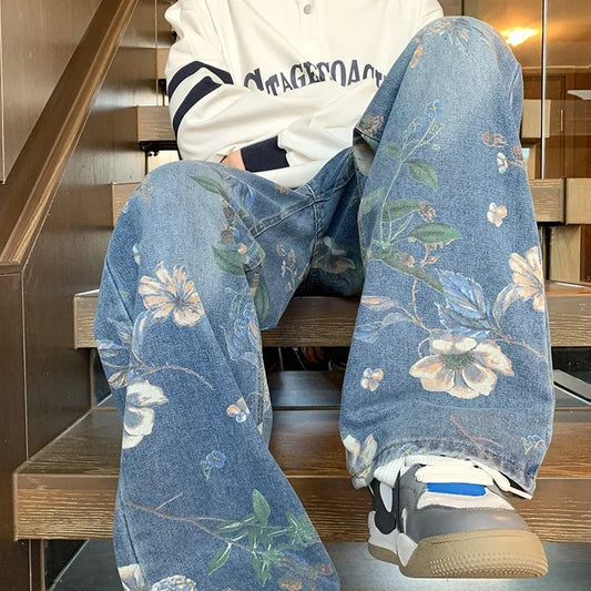 Floral Printed Baggy Jeans
